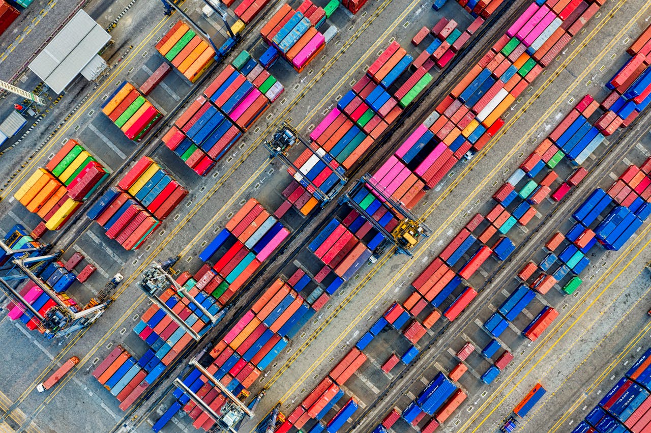 Aerial Photography of Container Van Lot