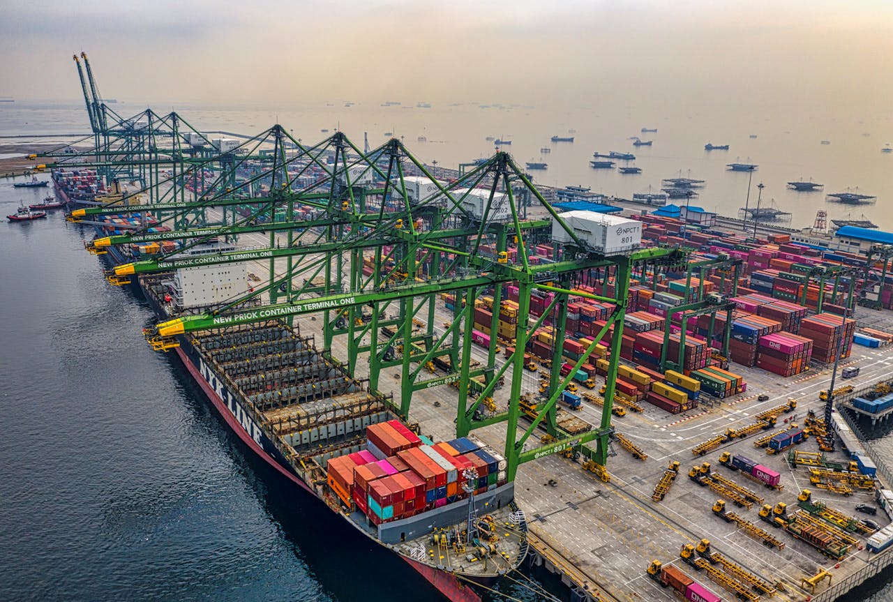 Harbor and Container Ship Moored in